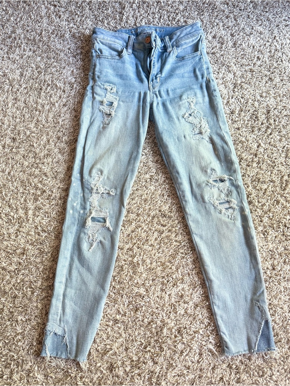 American Eagle Next Level Stretch Distressed Skinny Jeans Light Wash Women’s